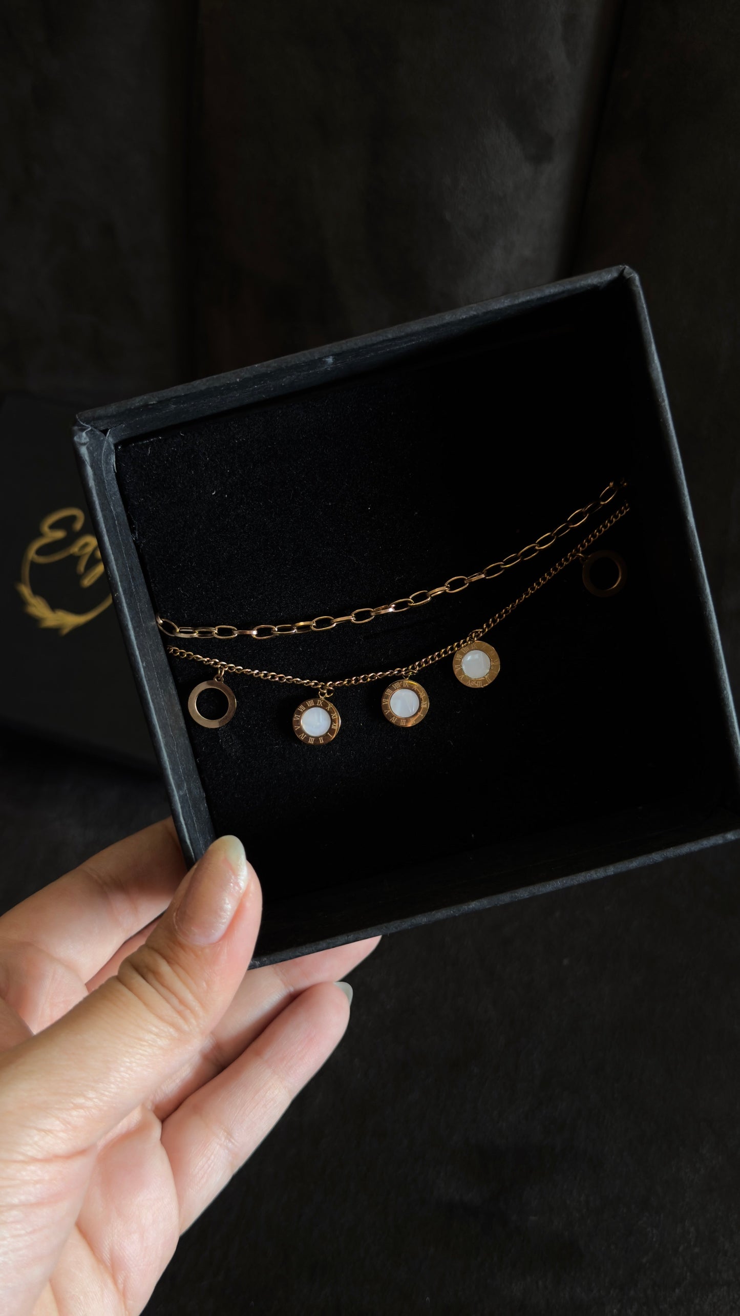 anti tarnish bracelet with dangling circles